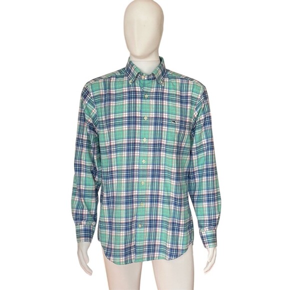 Vineyard Vines Shirt Men's M Blue Green Plaid Long Sleeve Button Down - Picture 3 of 7